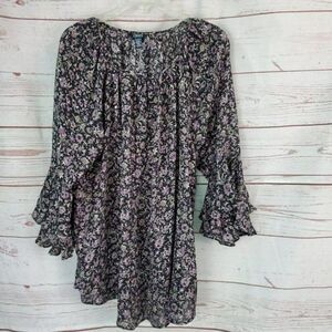 Chaps floral Print Peasant Boho  Bell Sleeve Top Blouse Size XXL